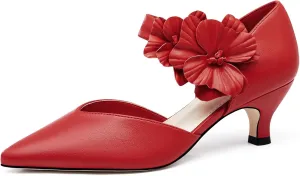 Coutgo Womens Low Kitten Heels Dressy Shoes Comfortable Closed Toe Flower Slip on Formal Party Dance Heeled Pumps