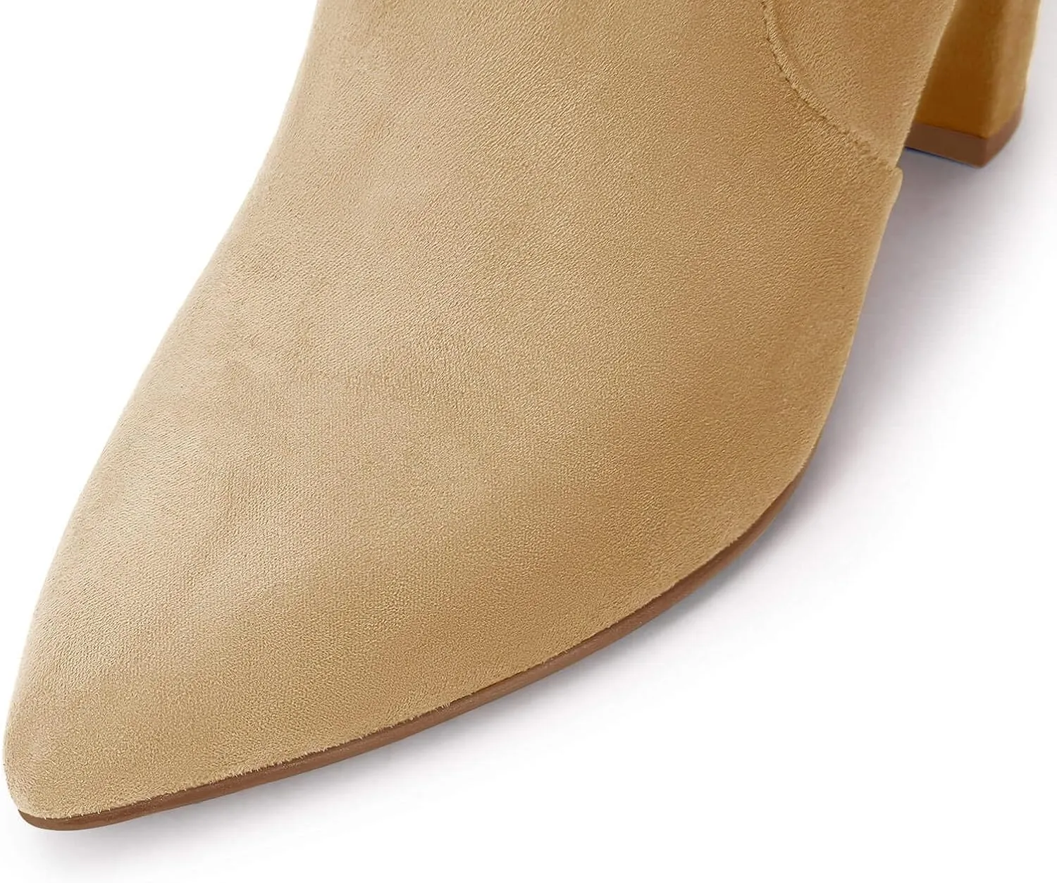 Coutgo Womens Pointed Toe Ankle Boots Chunky Block Heel Tie Knot Side Zipper Dressy Booties