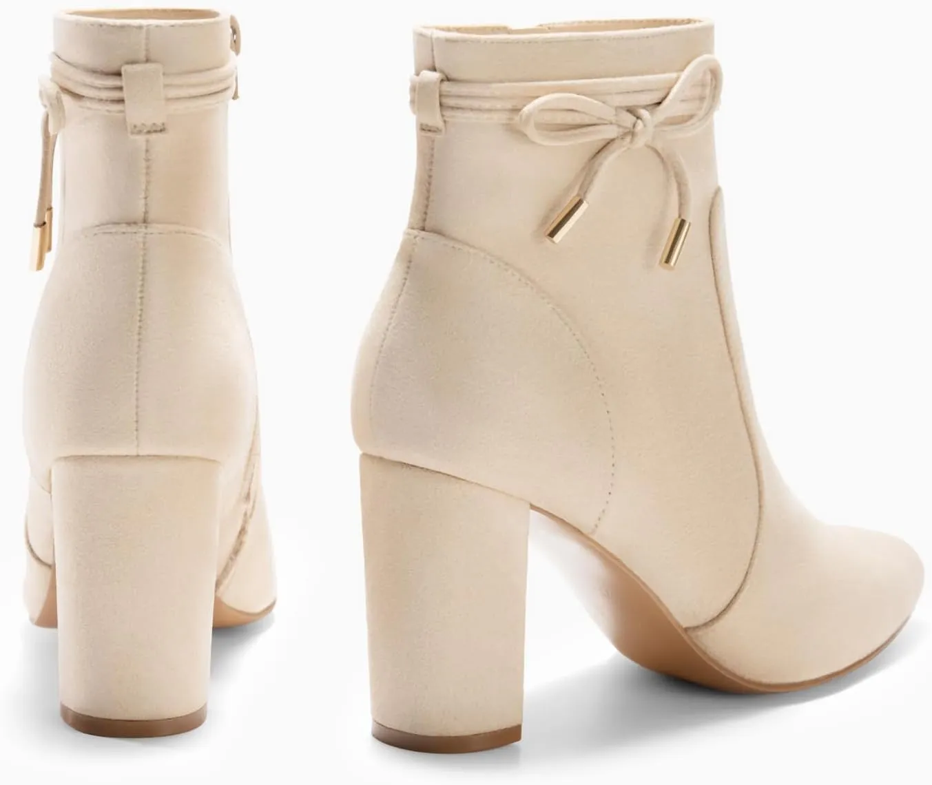 Coutgo Womens Pointed Toe Ankle Boots Chunky Block Heel Tie Knot Side Zipper Dressy Booties