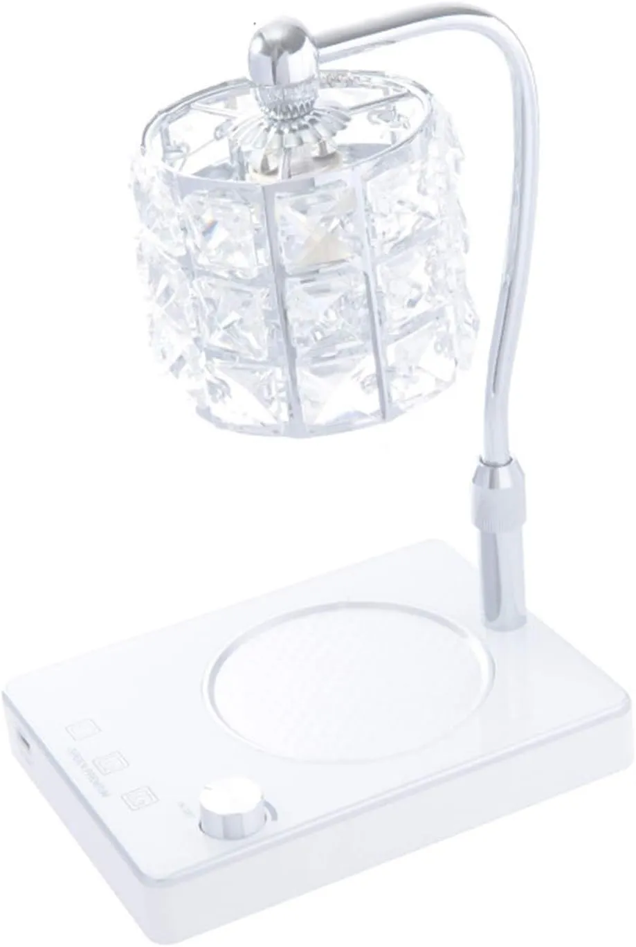 Crystal Candle Warmer Lamp, Top-Down Candle Wax Melting Lamp with USB Port, Stepless Dimming, Adjustable Height for Home Decor, Silver