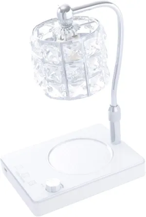 Crystal Candle Warmer Lamp, Top-Down Candle Wax Melting Lamp with USB Port, Stepless Dimming, Adjustable Height for Home Decor, Silver