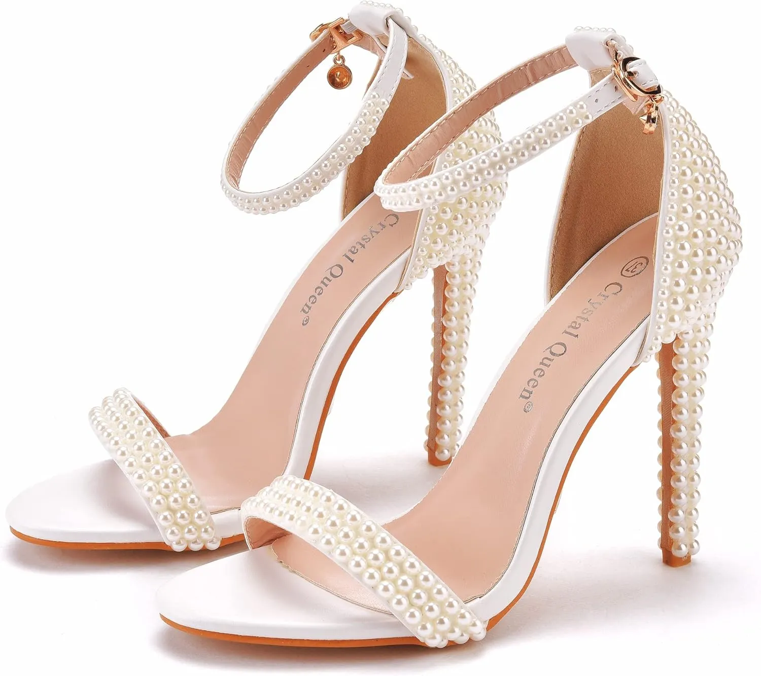 Crystal Queen Full Pearls Heels Sandals Stiletto Heels Peep Toe High Heel Sandals Pump Shoes For Bride Wedding Party Evening