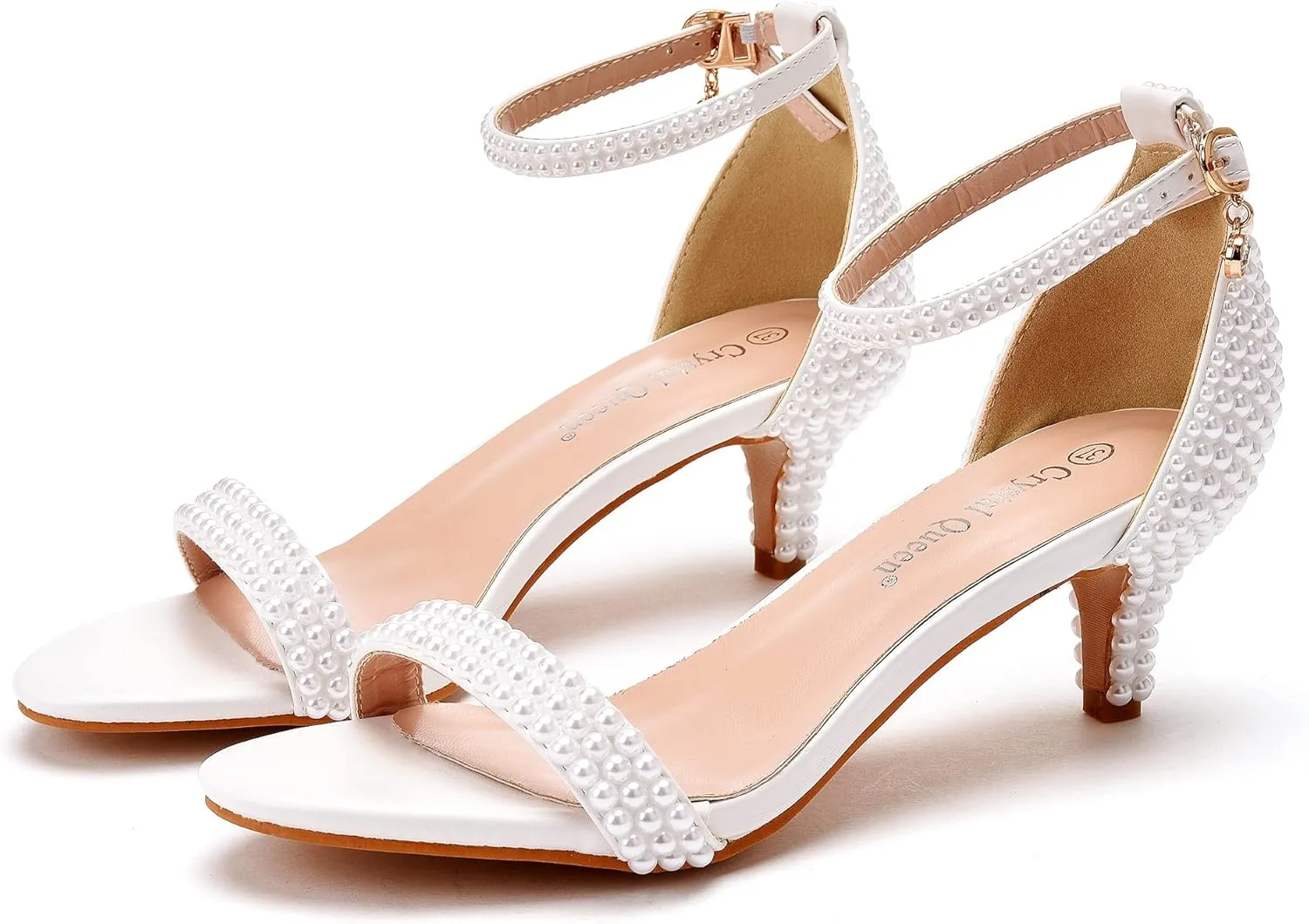 Crystal Queen Full Pearls Heels Sandals Stiletto Heels Peep Toe High Heel Sandals Pump Shoes For Bride Wedding Party Evening