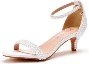 Crystal Queen Full Pearls Heels Sandals Stiletto Heels Peep Toe High Heel Sandals Pump Shoes For Bride Wedding Party Evening