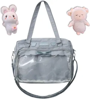 Cute Crossbody Bag with Kawaii Accessories Women Casual Plush Ornament Tote Bag Clear Pocket Travel Shoulder Bag