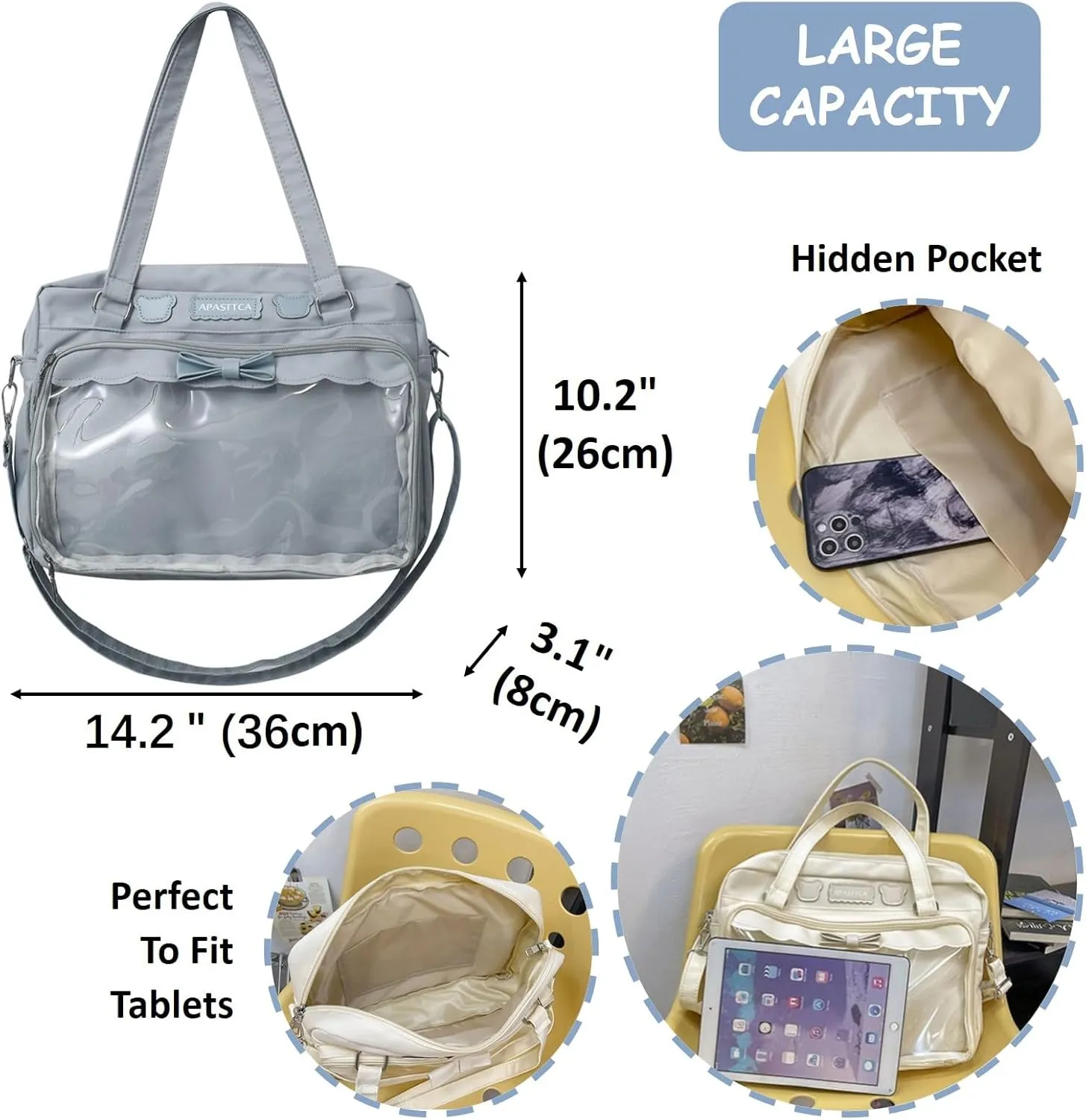 Cute Crossbody Bag with Kawaii Accessories Women Casual Plush Ornament Tote Bag Clear Pocket Travel Shoulder Bag