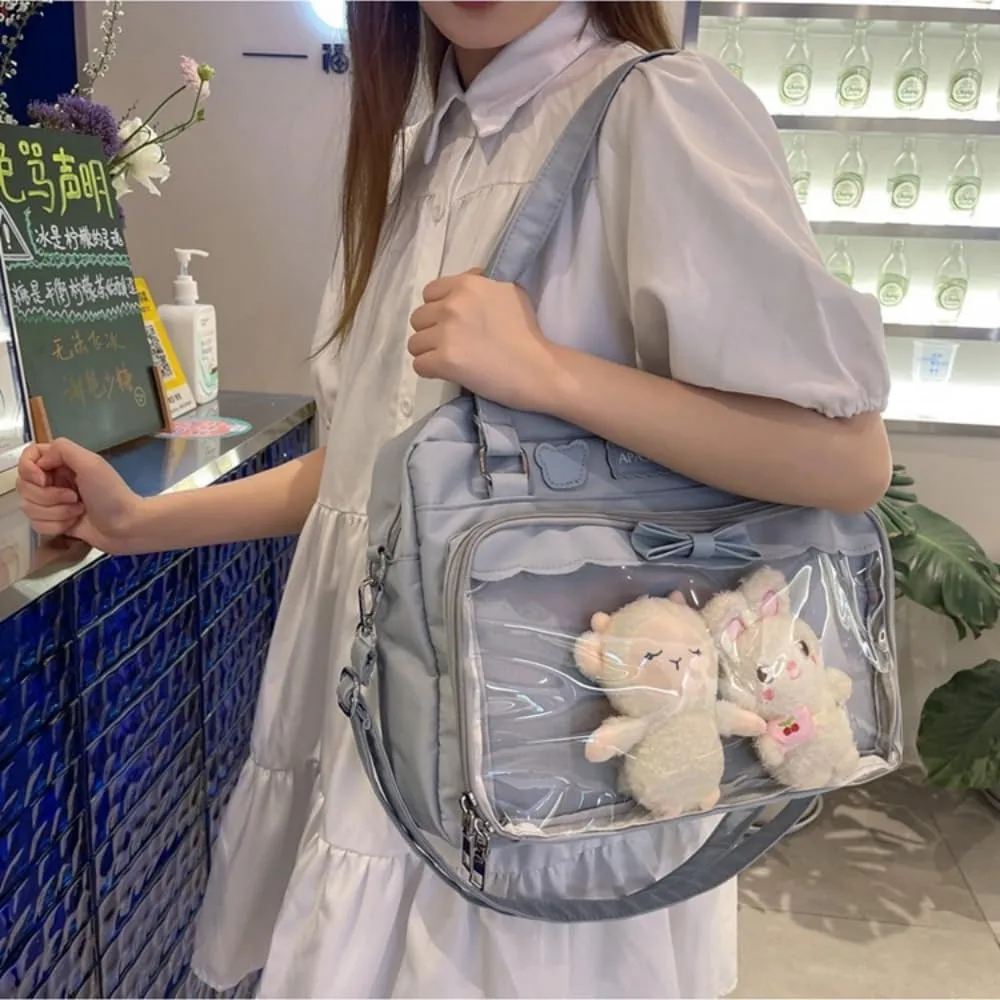 Cute Crossbody Bag with Kawaii Accessories Women Casual Plush Ornament Tote Bag Clear Pocket Travel Shoulder Bag