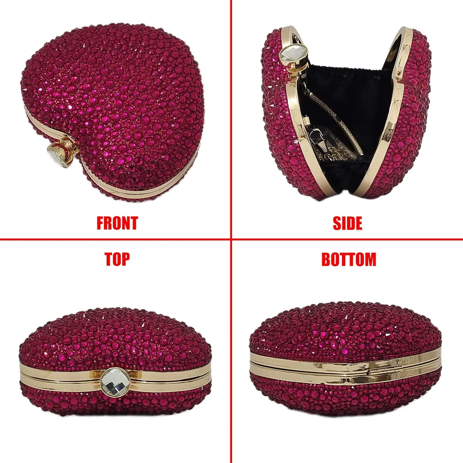 Cute Heart Shape Clutch Purse Mini Love Heart Rhinestone Wedding Handbag Party Women Purse
