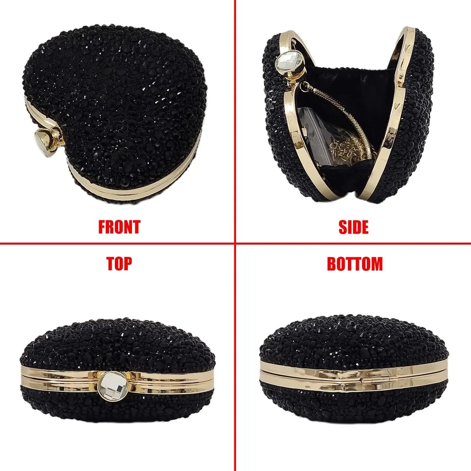 Cute Heart Shape Clutch Purse Mini Love Heart Rhinestone Wedding Handbag Party Women Purse