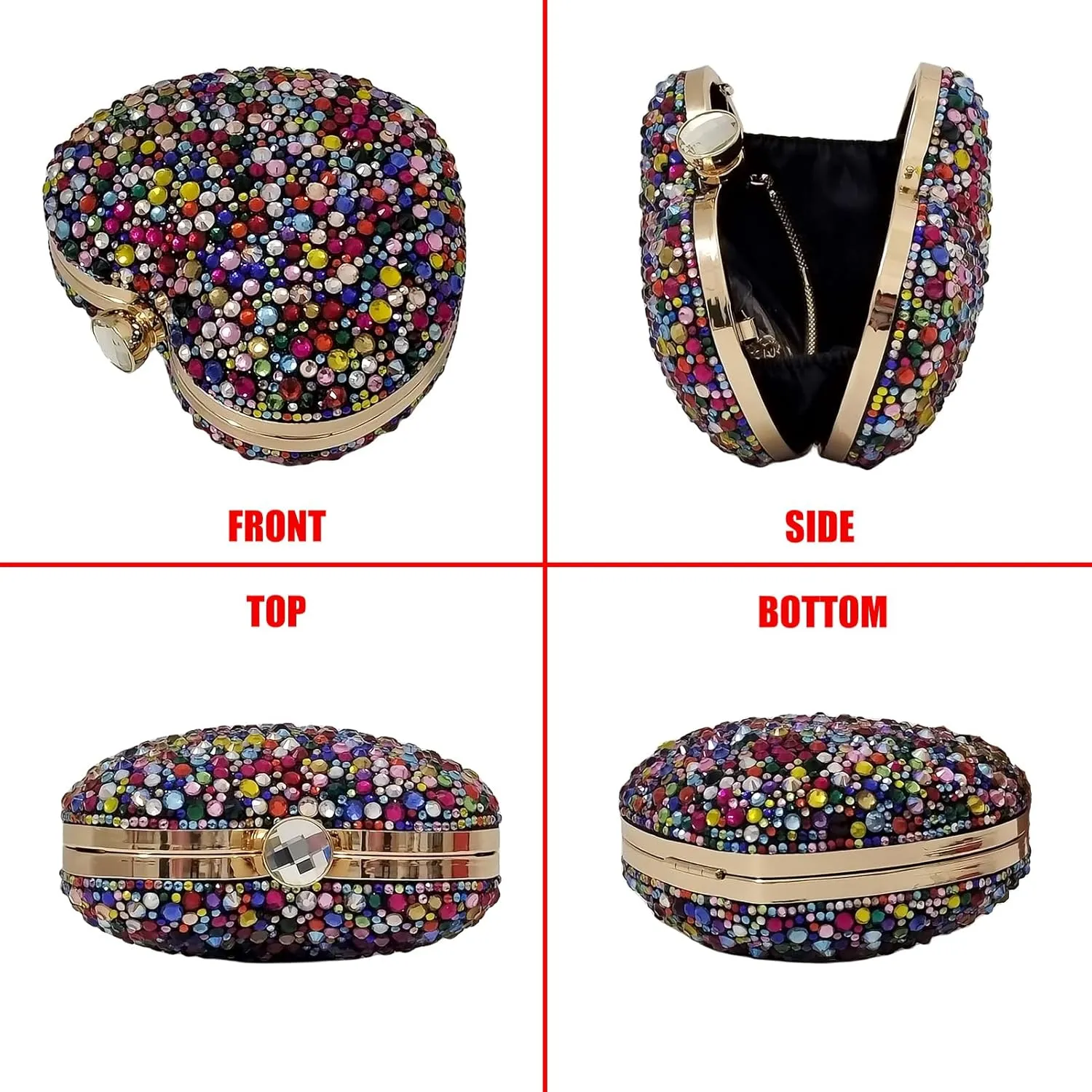 Cute Heart Shape Clutch Purse Mini Love Heart Rhinestone Wedding Handbag Party Women Purse
