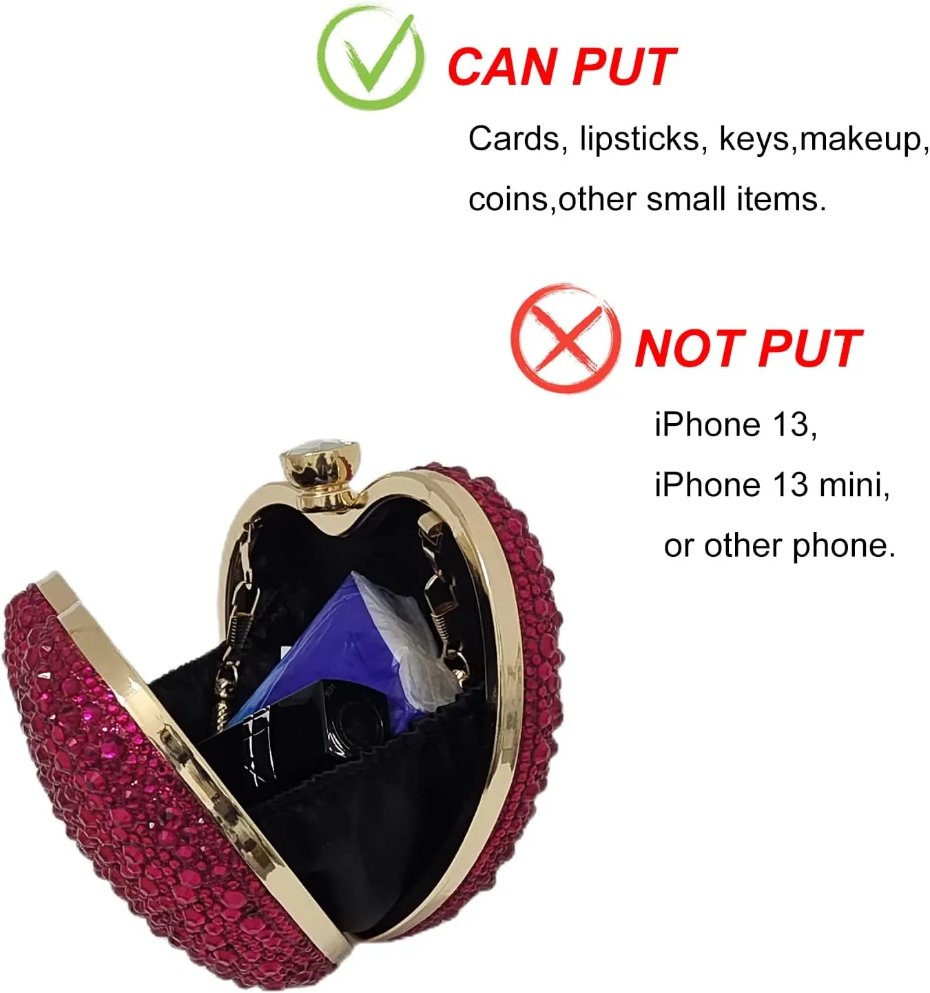 Cute Heart Shape Clutch Purse Mini Love Heart Rhinestone Wedding Handbag Party Women Purse