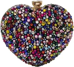 Cute Heart Shape Clutch Purse Mini Love Heart Rhinestone Wedding Handbag Party Women Purse
