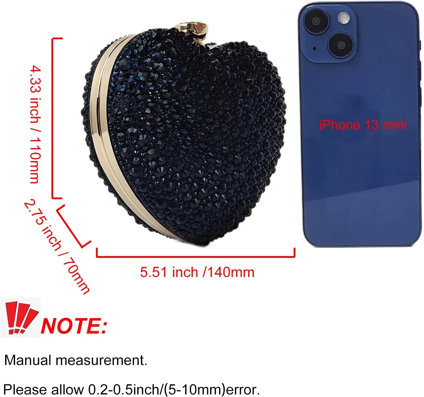 Cute Heart Shape Clutch Purse Mini Love Heart Rhinestone Wedding Handbag Party Women Purse
