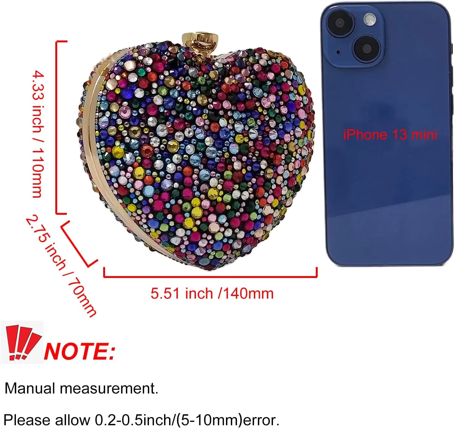 Cute Heart Shape Clutch Purse Mini Love Heart Rhinestone Wedding Handbag Party Women Purse