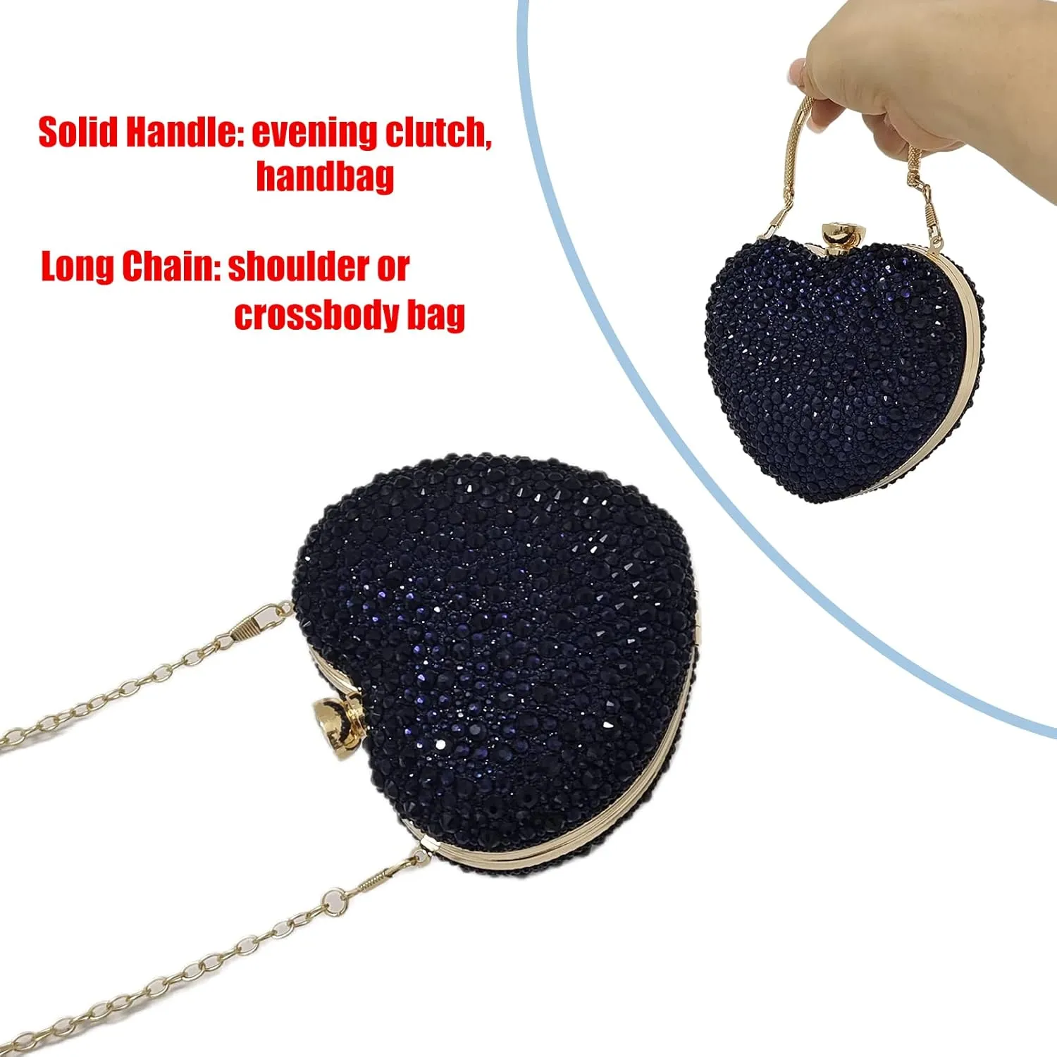 Cute Heart Shape Clutch Purse Mini Love Heart Rhinestone Wedding Handbag Party Women Purse