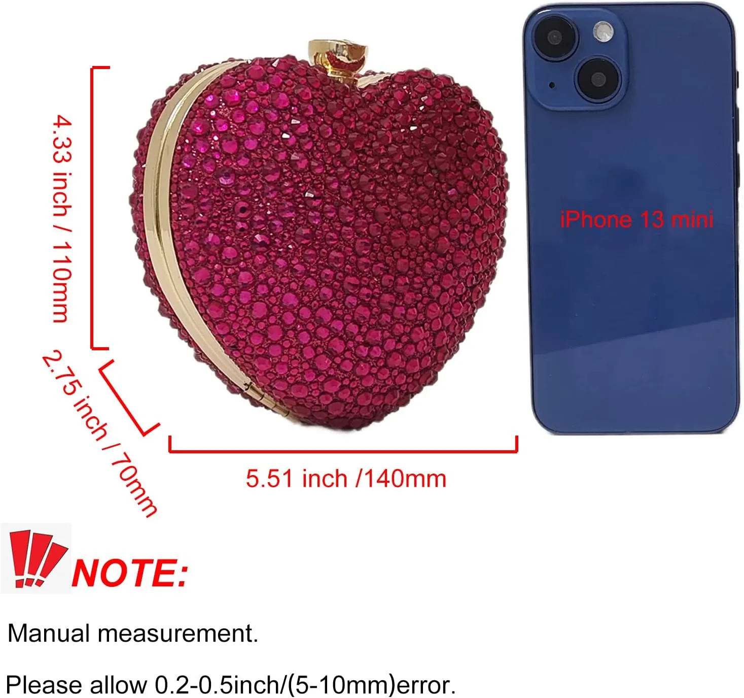 Cute Heart Shape Clutch Purse Mini Love Heart Rhinestone Wedding Handbag Party Women Purse