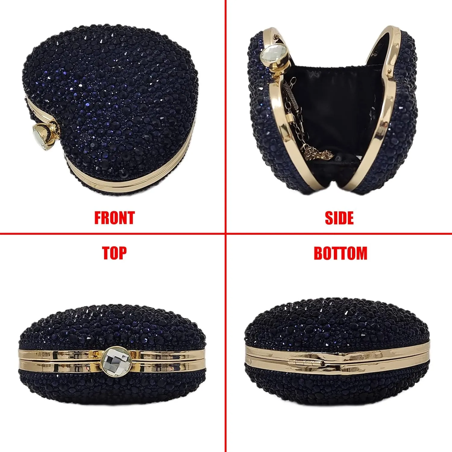 Cute Heart Shape Clutch Purse Mini Love Heart Rhinestone Wedding Handbag Party Women Purse