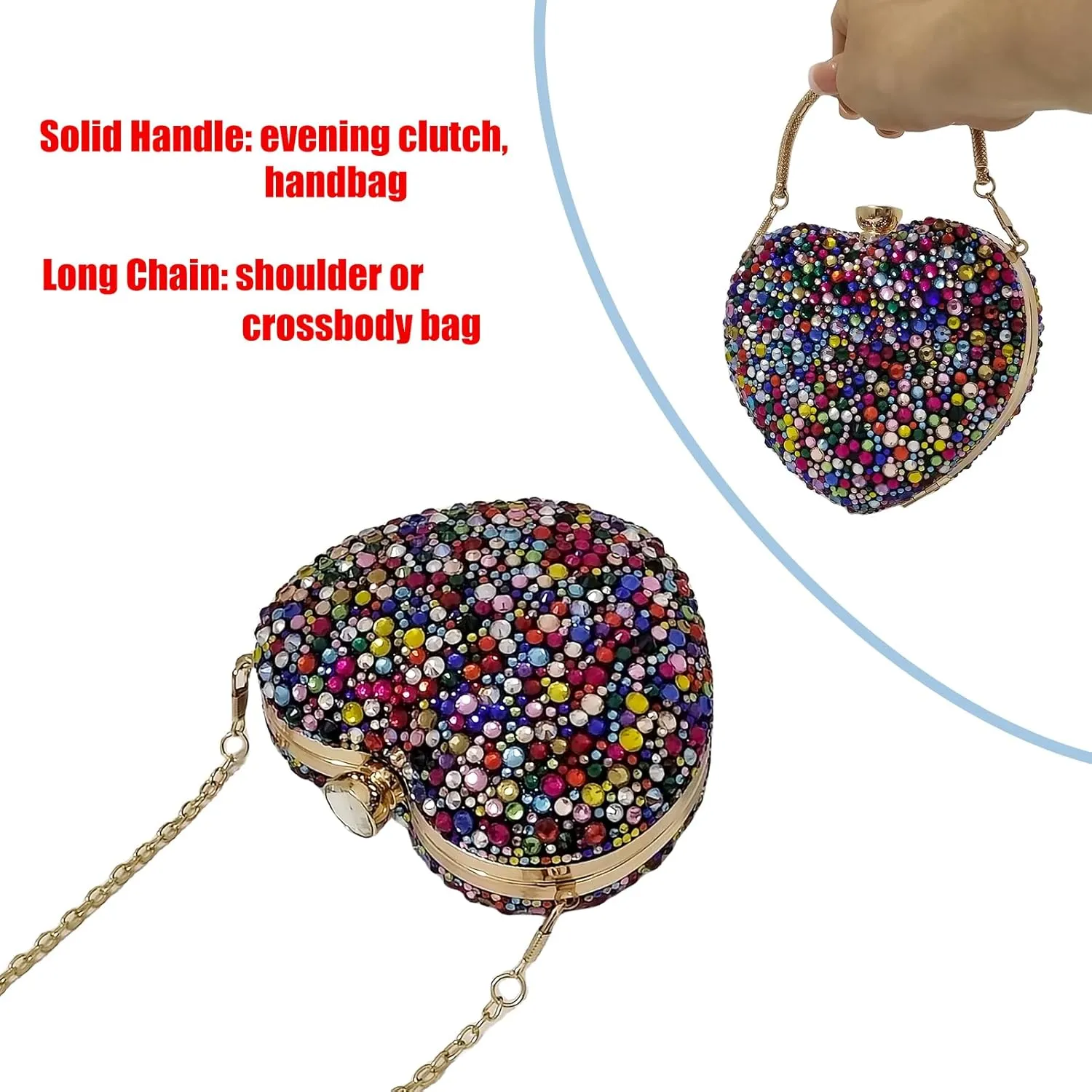 Cute Heart Shape Clutch Purse Mini Love Heart Rhinestone Wedding Handbag Party Women Purse
