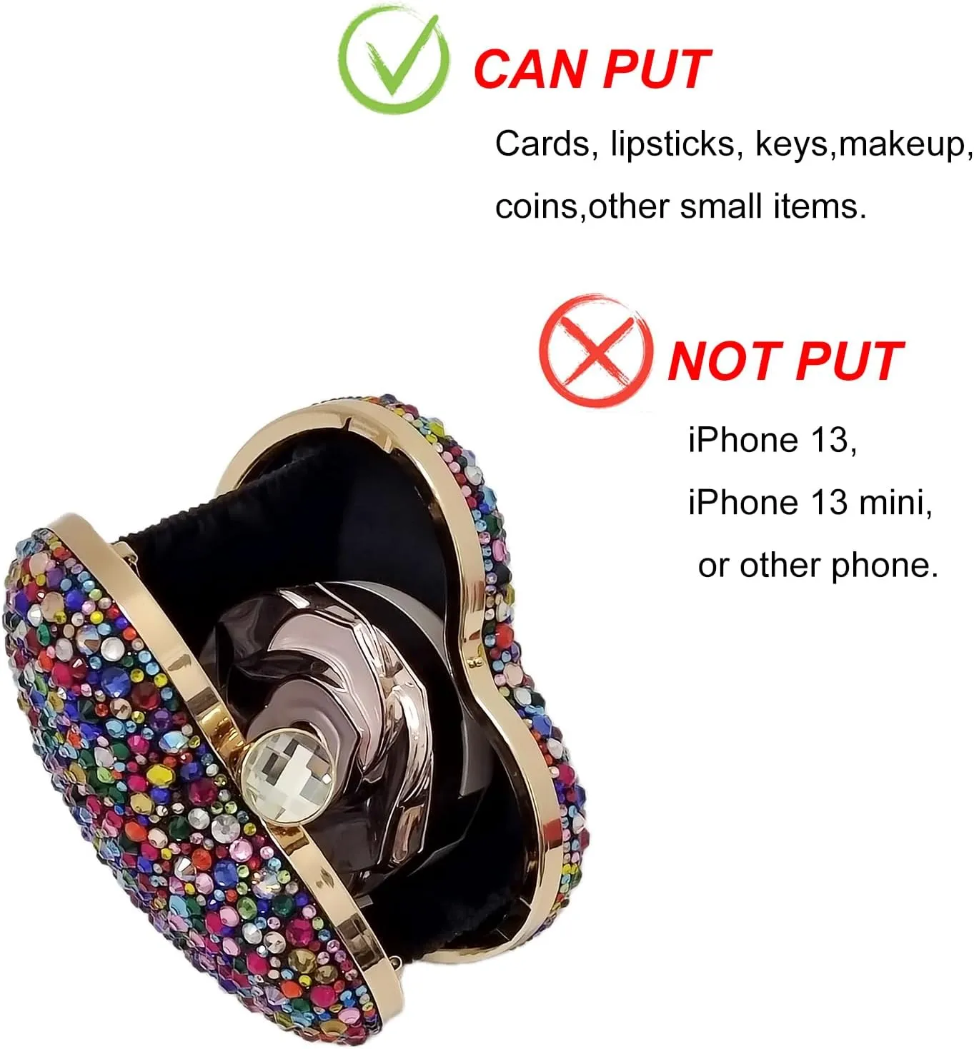Cute Heart Shape Clutch Purse Mini Love Heart Rhinestone Wedding Handbag Party Women Purse