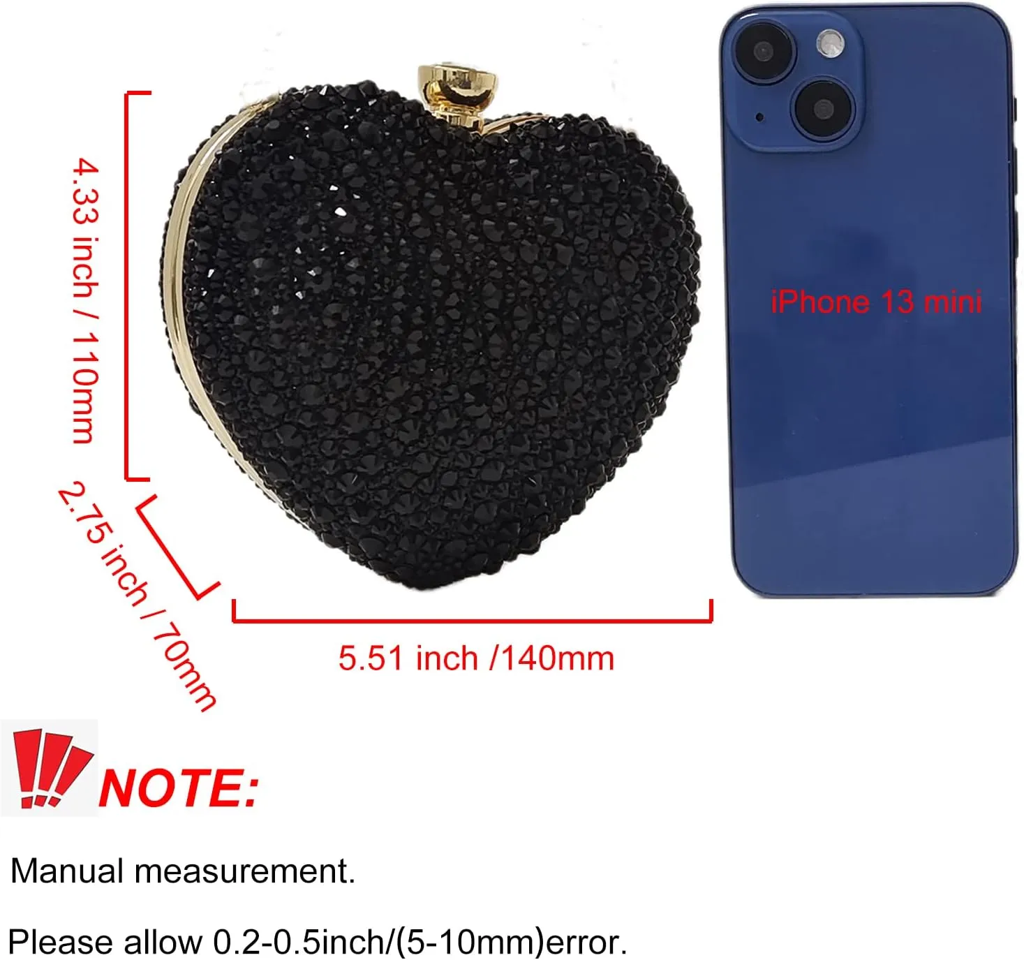 Cute Heart Shape Clutch Purse Mini Love Heart Rhinestone Wedding Handbag Party Women Purse
