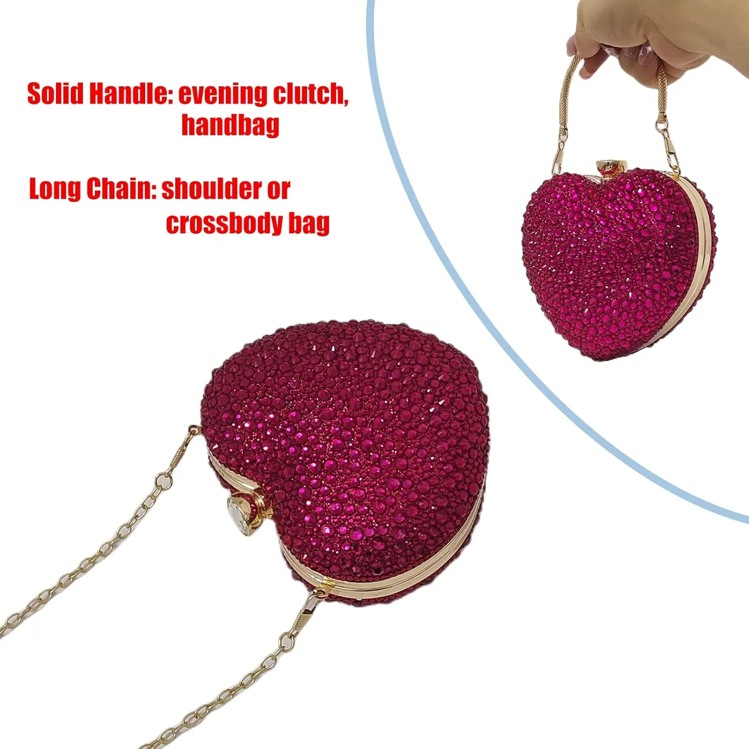 Cute Heart Shape Clutch Purse Mini Love Heart Rhinestone Wedding Handbag Party Women Purse