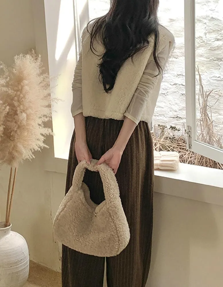 Cute Lambwool Bag for Women Soft Plush Shoulder Purses and Handbag Trendy Winter Faux Fur Clutch Purse Small Tote Bag