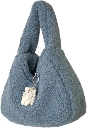 Cute Lambwool Bag for Women Soft Plush Shoulder Purses and Handbag Trendy Winter Faux Fur Clutch Purse Small Tote Bag