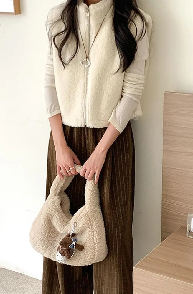 Cute Lambwool Bag for Women Soft Plush Shoulder Purses and Handbag Trendy Winter Faux Fur Clutch Purse Small Tote Bag