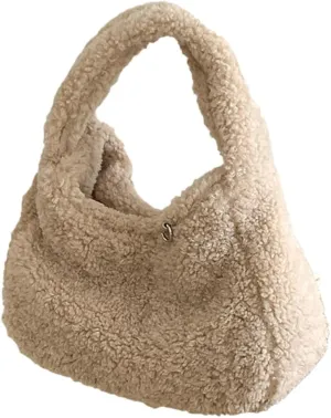 Cute Lambwool Bag for Women Soft Plush Shoulder Purses and Handbag Trendy Winter Faux Fur Clutch Purse Small Tote Bag