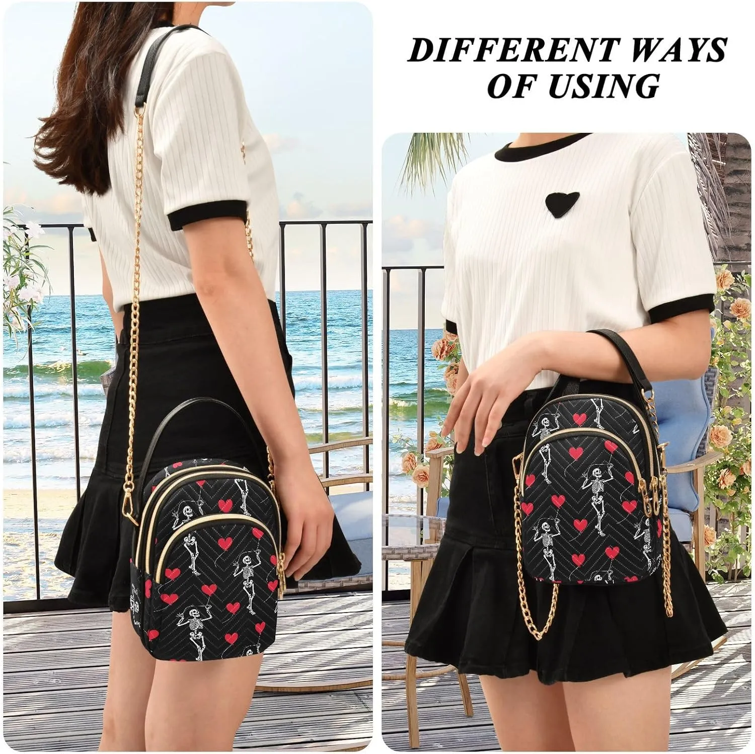 Cute Penguin Ski Pattern Women Crossbody Bags Multi Pockets Hand Bag for Womens, Travel Sling Bag