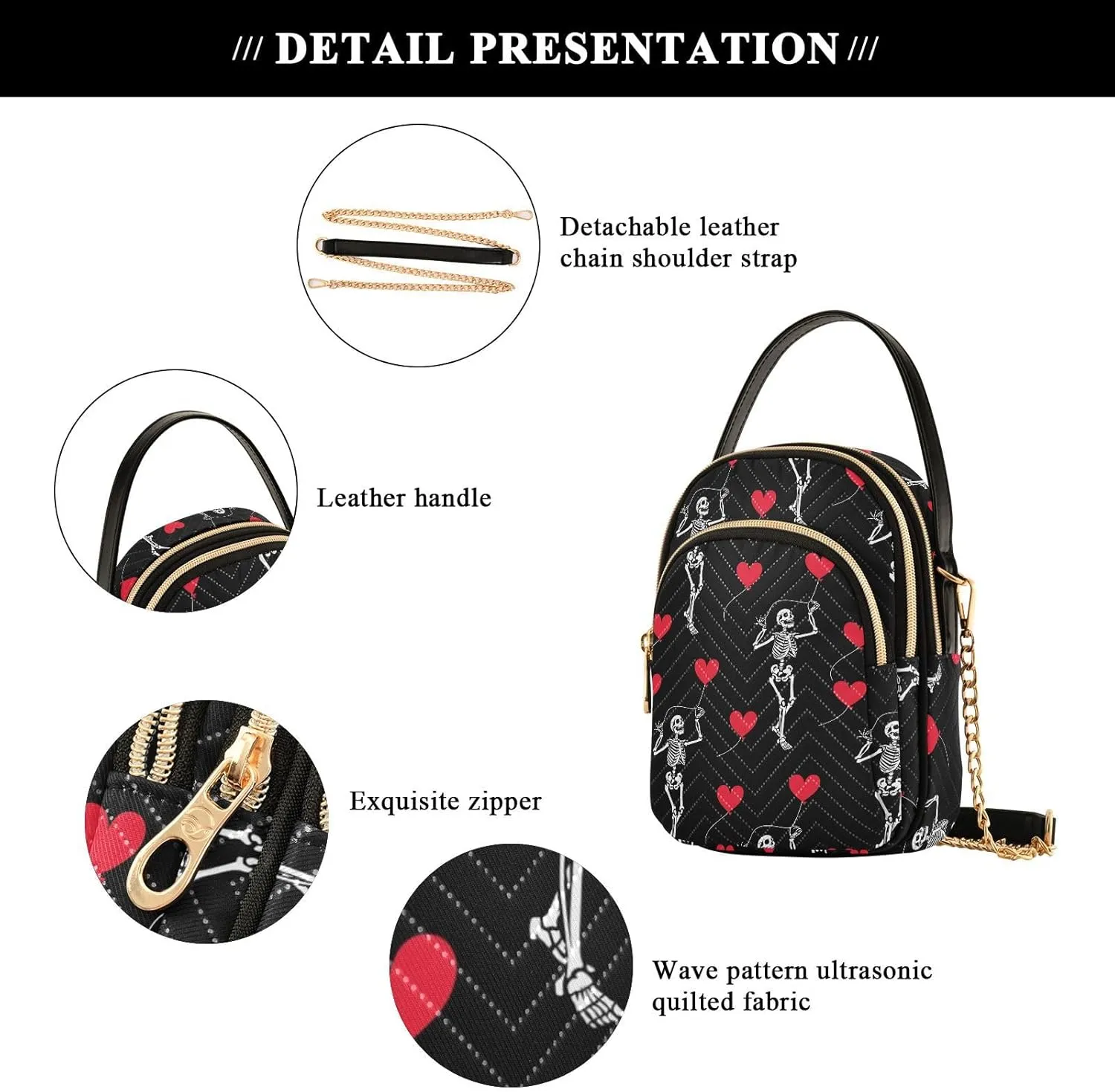 Cute Penguin Ski Pattern Women Crossbody Bags Multi Pockets Hand Bag for Womens, Travel Sling Bag