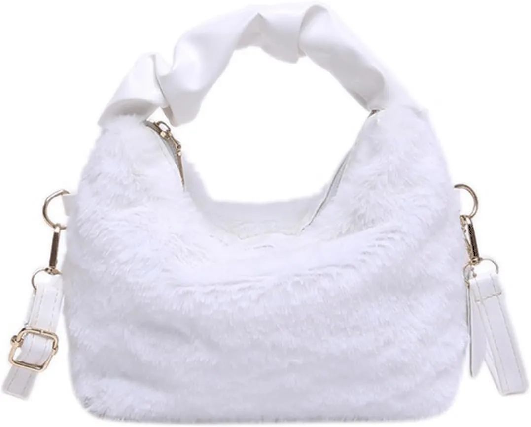 Cute Purse Small Faux Fur Hobo Bag Fluffy Mini Purses Retro Soft Classic Chic Faux Fur Convertible Handbag