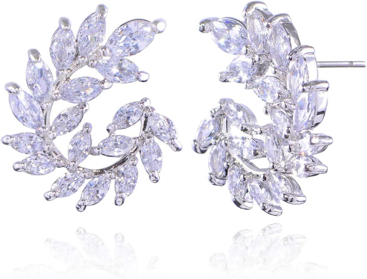 CZ Cluster Earrings for Women Gorgeous Marquis-Cut Cubic Zirconia Curved Bridal Wedding Banquet Stud Earrings for Bride Bridesmaids Fashion Olive Branch Stud Earring Leaves Shape Jewelry