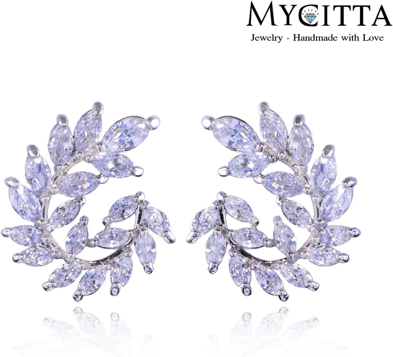 CZ Cluster Earrings for Women Gorgeous Marquis-Cut Cubic Zirconia Curved Bridal Wedding Banquet Stud Earrings for Bride Bridesmaids Fashion Olive Branch Stud Earring Leaves Shape Jewelry