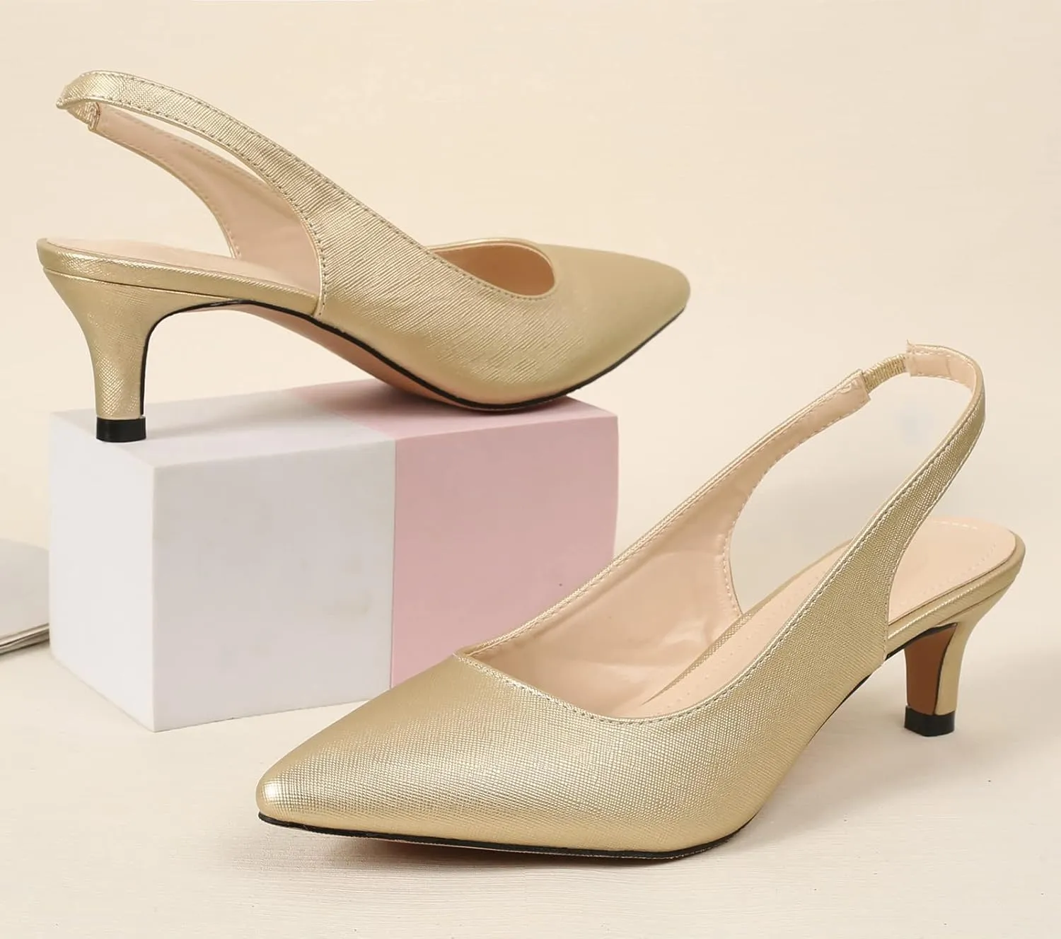 DADAWEN Women's Pointed Toe Slingback Kitten Heel Wedding Party Dress Pump Shoes