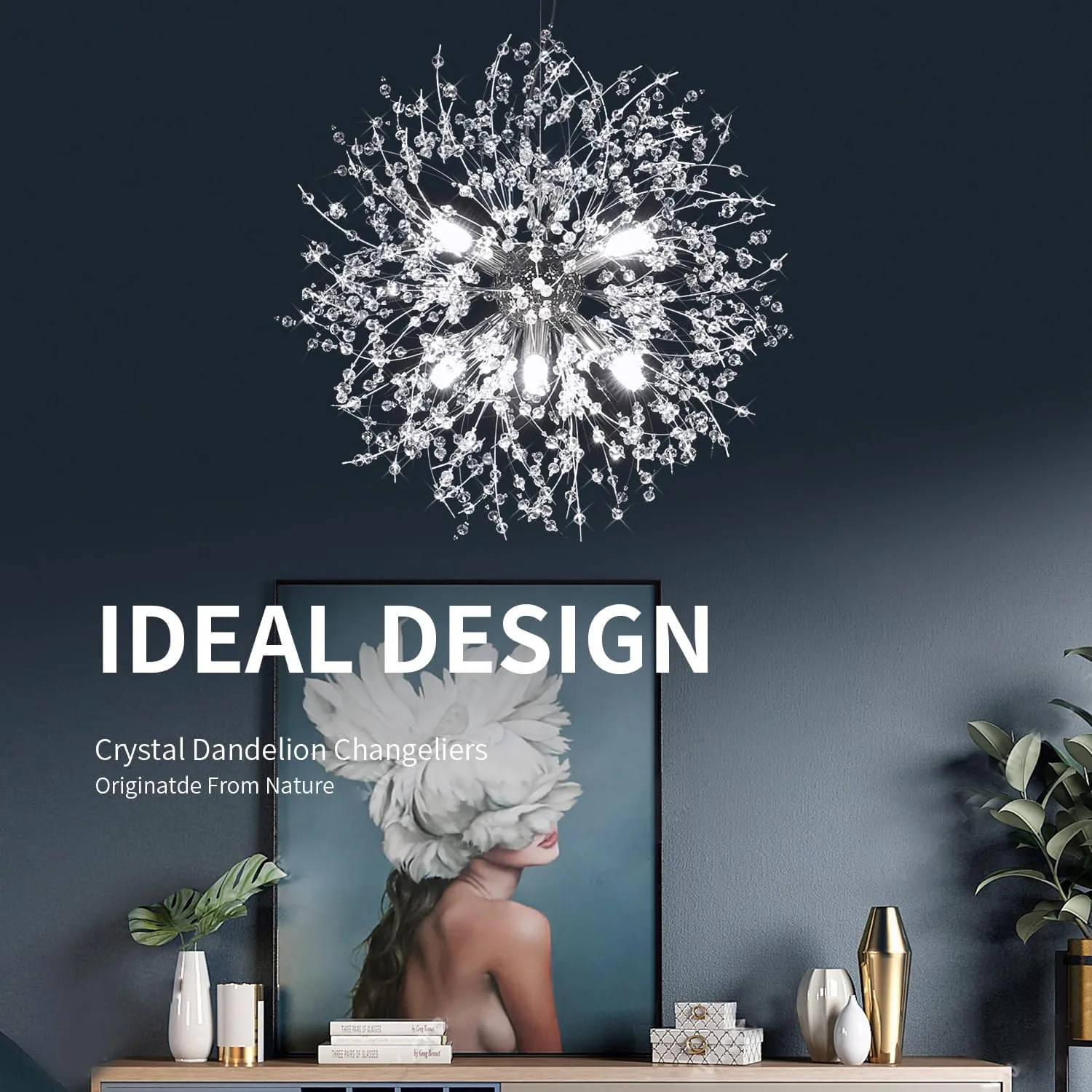 Dandelion Firework Chandelier Modern Crystal Pendant Lights Ceiling Light Fixtures Chandelier for Dining Room Living Room Kitchen Hallway, with 8 G9 Bulbs