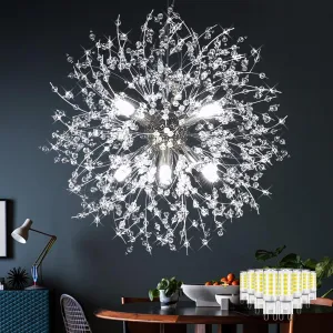 Dandelion Firework Chandelier Modern Crystal Pendant Lights Ceiling Light Fixtures Chandelier for Dining Room Living Room Kitchen Hallway, with 8 G9 Bulbs