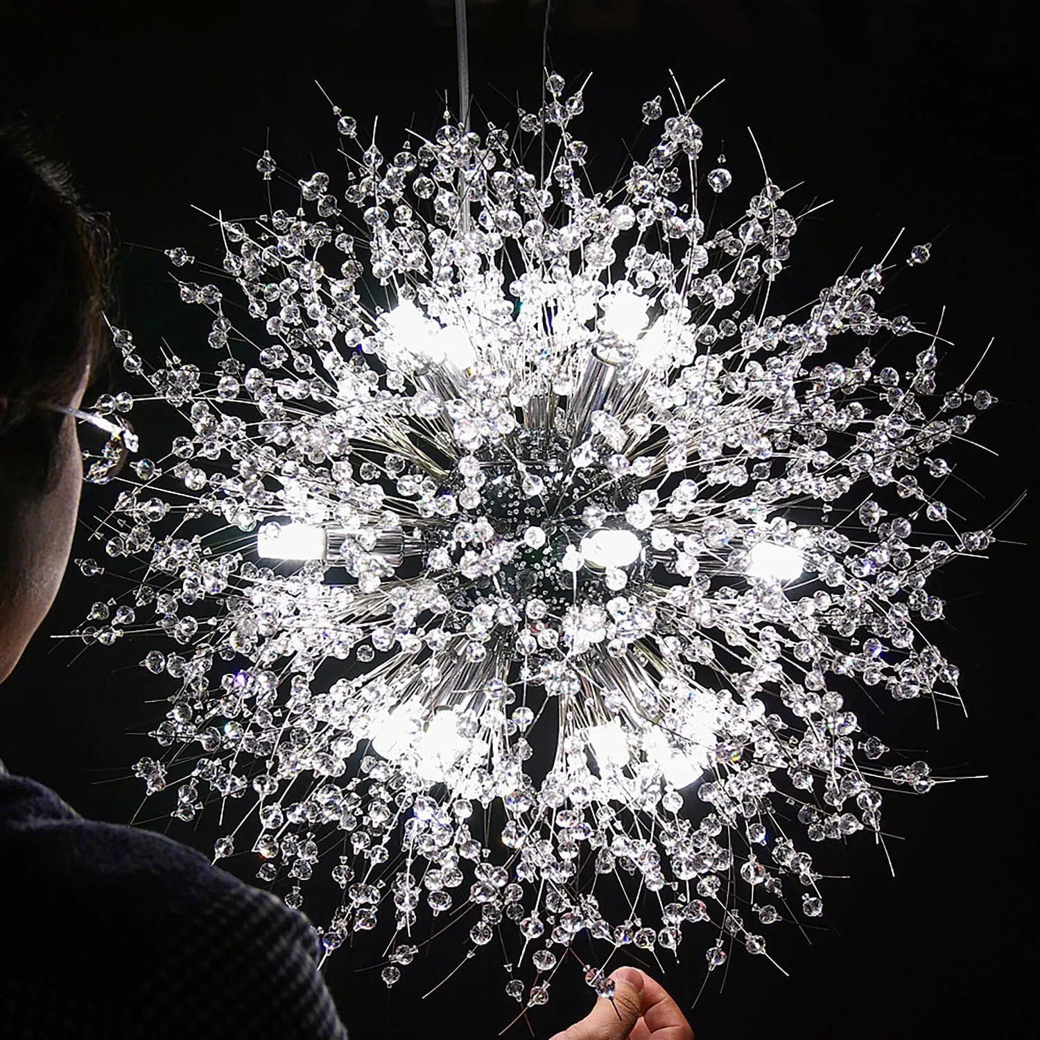 Dandelion Firework Chandelier Modern Crystal Pendant Lights Ceiling Light Fixtures Chandelier for Dining Room Living Room Kitchen Hallway, with 8 G9 Bulbs