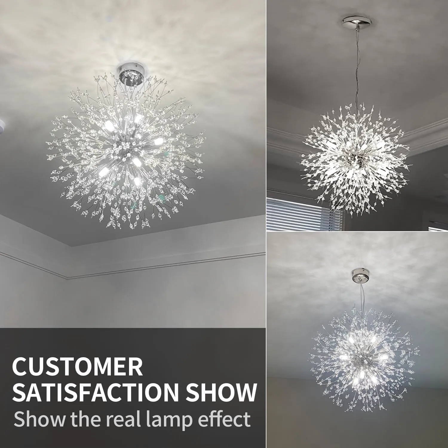 Dandelion Firework Chandelier Modern Crystal Pendant Lights Ceiling Light Fixtures Chandelier for Dining Room Living Room Kitchen Hallway, with 8 G9 Bulbs