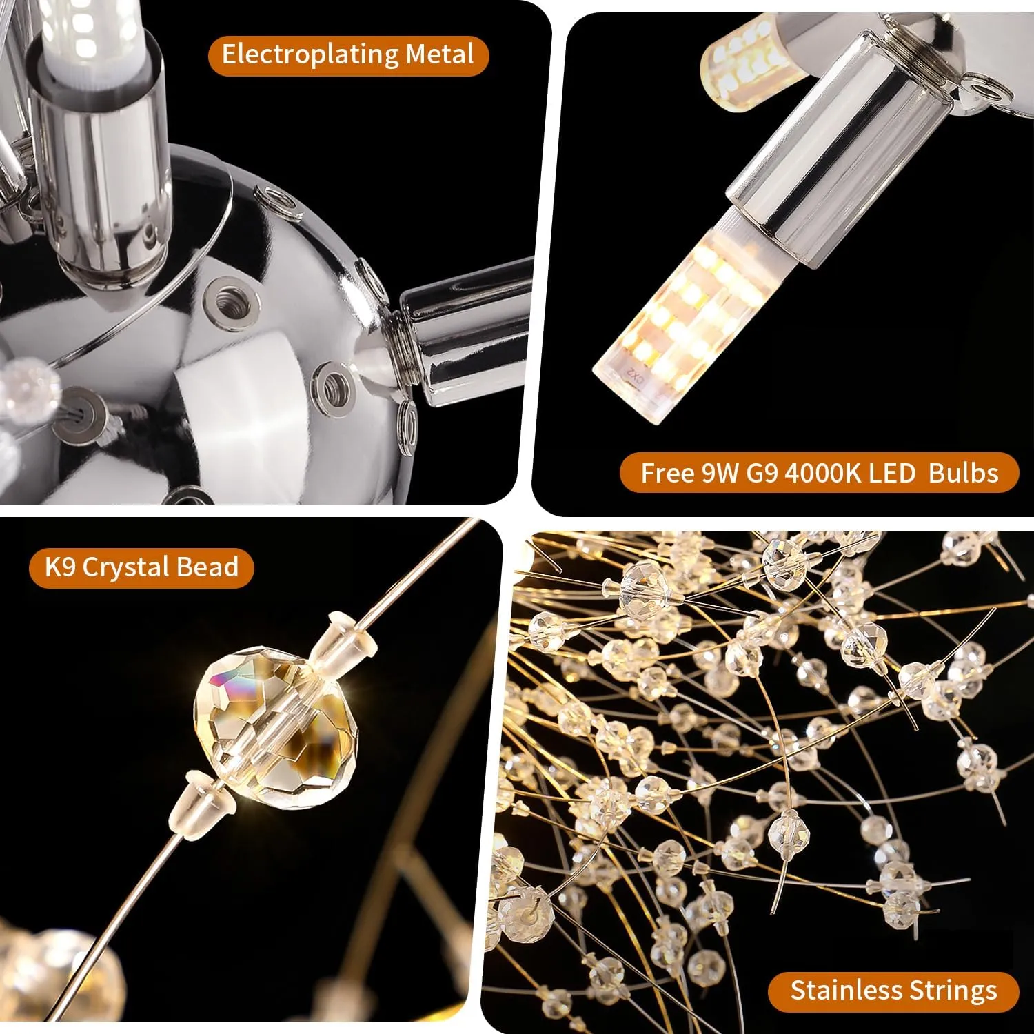 Dandelion Firework Chandelier Modern Crystal Pendant Lights Ceiling Light Fixtures Chandelier for Dining Room Living Room Kitchen Hallway, with 8 G9 Bulbs