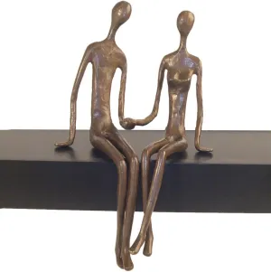 Danya B. Sitting Couple Holding Hands Contemporary Sand-Casted Bronze Sculpture, Home and Office Decor Gift for Spouse and Partner, Birthday, Wedding, Anniversary, Valentine's Day or Romantic Gesture