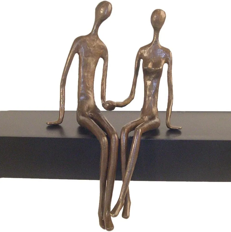 Danya B. Sitting Couple Holding Hands Contemporary Sand-Casted Bronze Sculpture, Home and Office Decor Gift for Spouse and Partner, Birthday, Wedding, Anniversary, Valentine's Day or Romantic Gesture