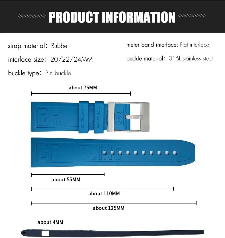 DASEB 20mm 22mm 24mm Rubber Strap Watch accessories for Breitling SUPEROCEAN Avenger Color Watchband Diving Sports Wristband Bracelets