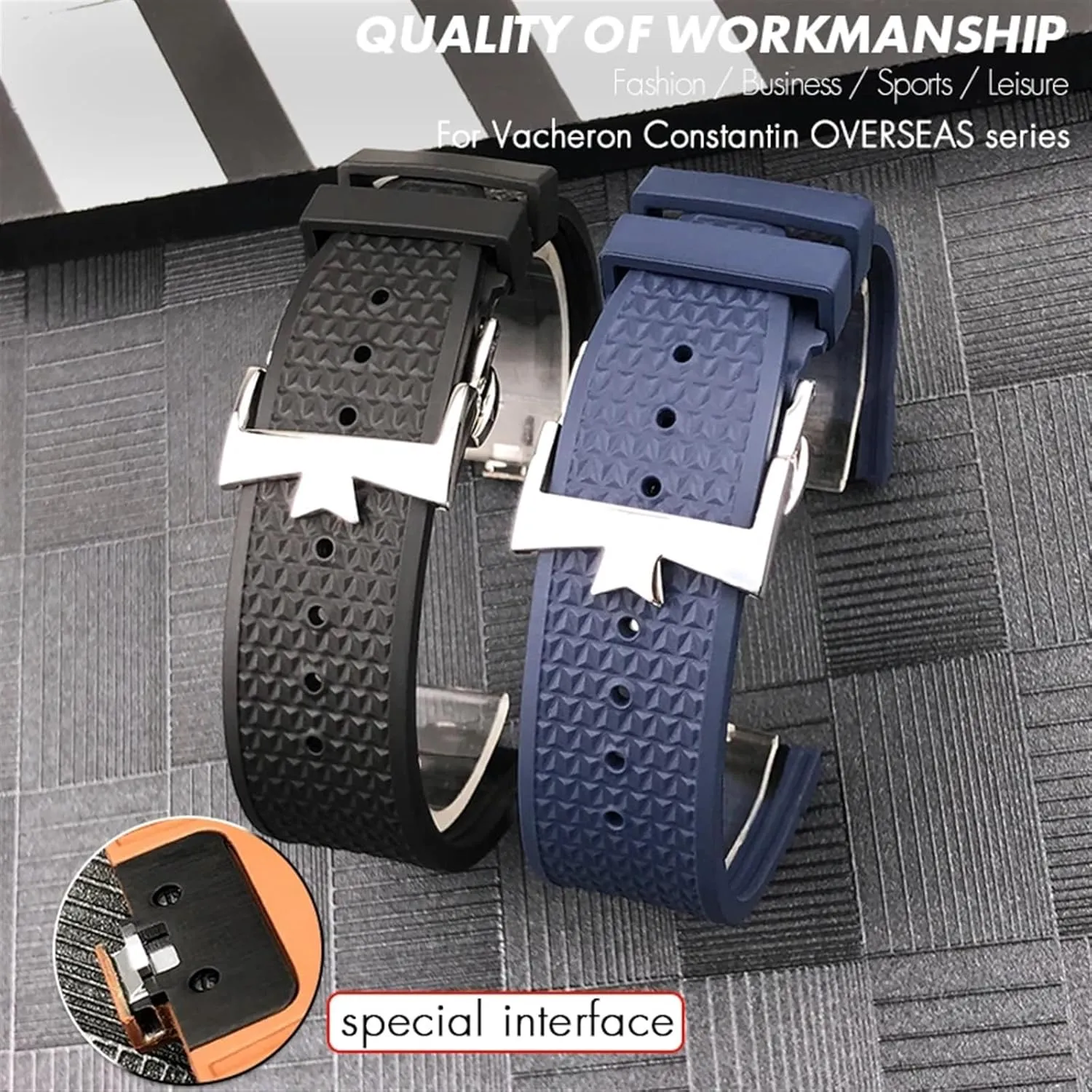 DASEB FKM Senior Fluorine Rubber Watchband For vacheron constantin 4500V 5500V 7900 Watch Strap vc Convex Mouth 7mm watch accessories