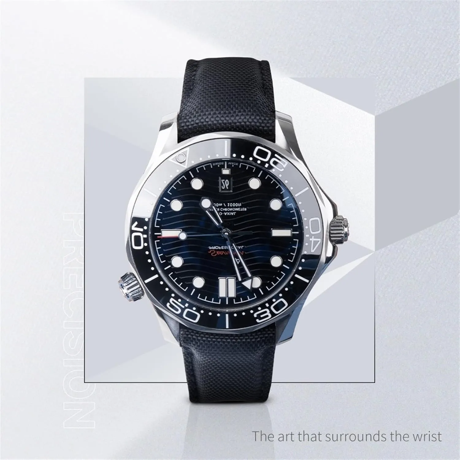 DASEB For Omega Strap AT150 Seamaster 300 Planet Ocean De Ville Speedmaster Curved End Watch Band 20mm Black White Line High Density Nylon Cowhide Watchbands