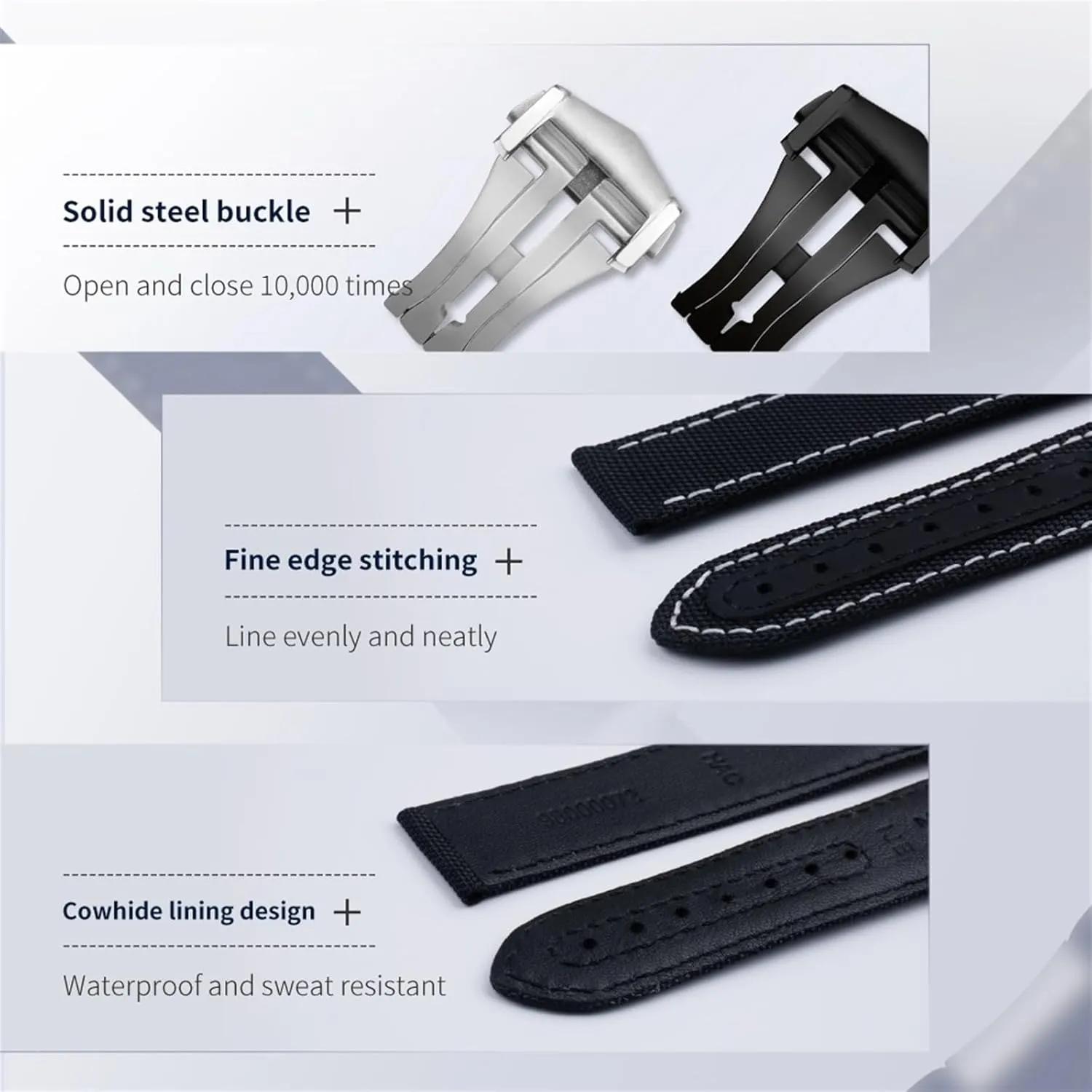 DASEB For Omega Strap AT150 Seamaster 300 Planet Ocean De Ville Speedmaster Curved End Watch Band 20mm Black White Line High Density Nylon Cowhide Watchbands