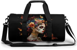 Day of The Dead Skull Woman Monarch Butterfly Gym Bag Workout Sports Bag Lightweight Tote Duffel Bag Travel Weekender Bag for Women Men