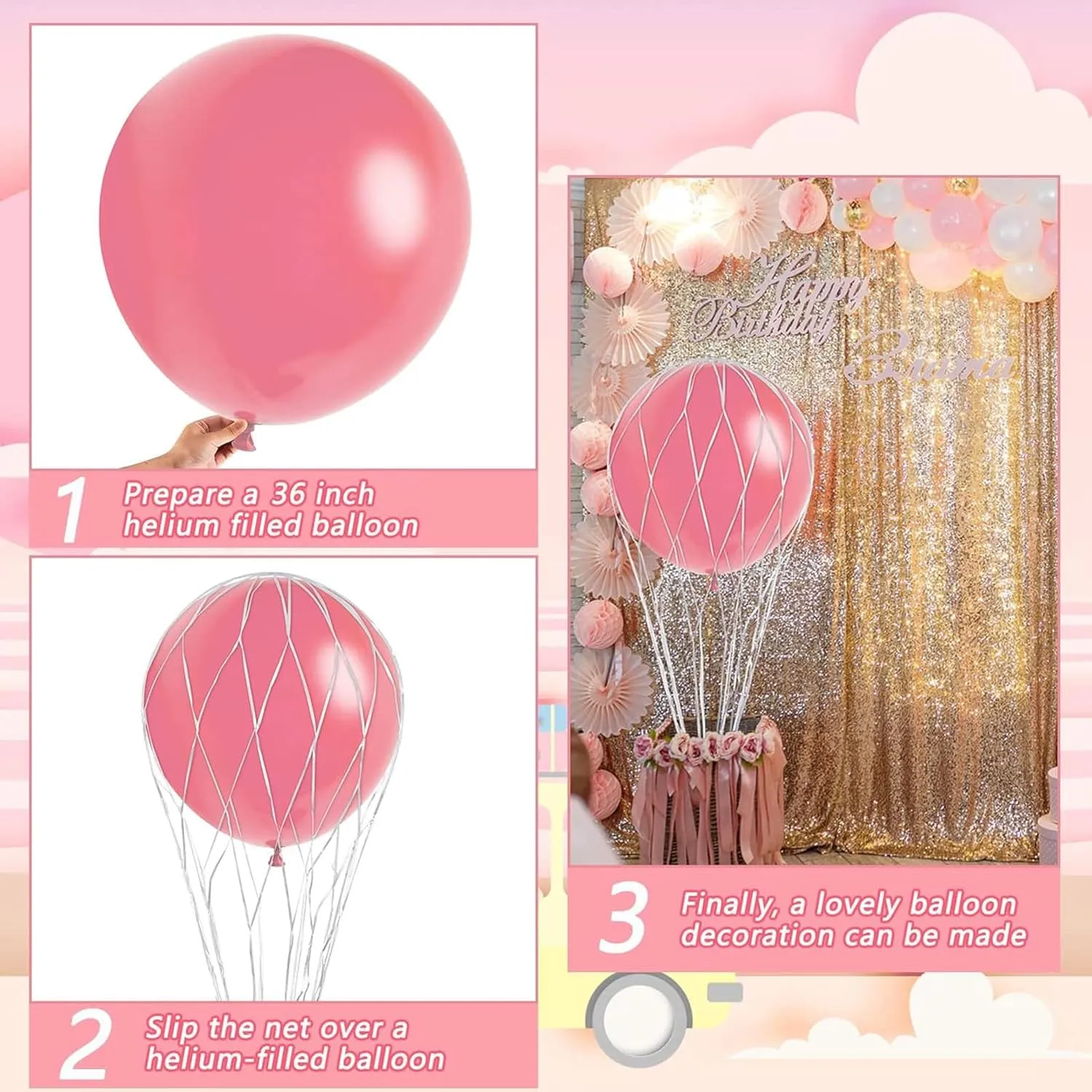 Deekin 8 Pcs Hot Air Balloons Net 36'' Hot Air Balloon Drop Net for Ceiling Release Photo Props Baby Shower Wedding Birthday Party