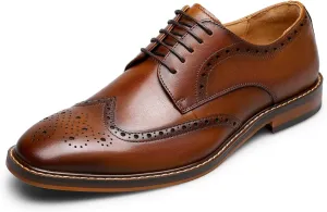 DESAI Men's Classic Brogue Oxfords, Lace-Up Formal Dress Shoes for Business