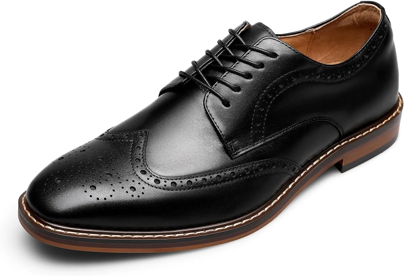 DESAI Men's Classic Brogue Oxfords, Lace-Up Formal Dress Shoes for Business